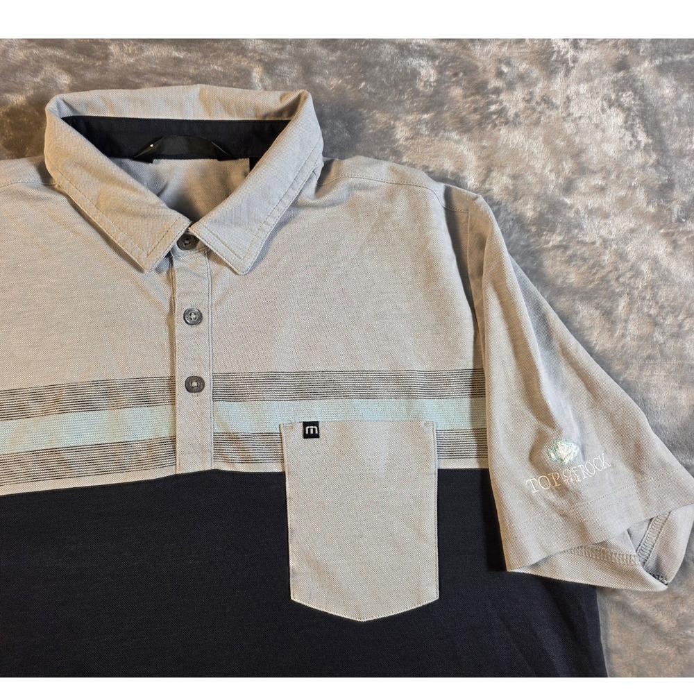 Travis Mathew Top of the Rock Golf Polo Shirt Mens Medium‎ Grey Black Colorblock